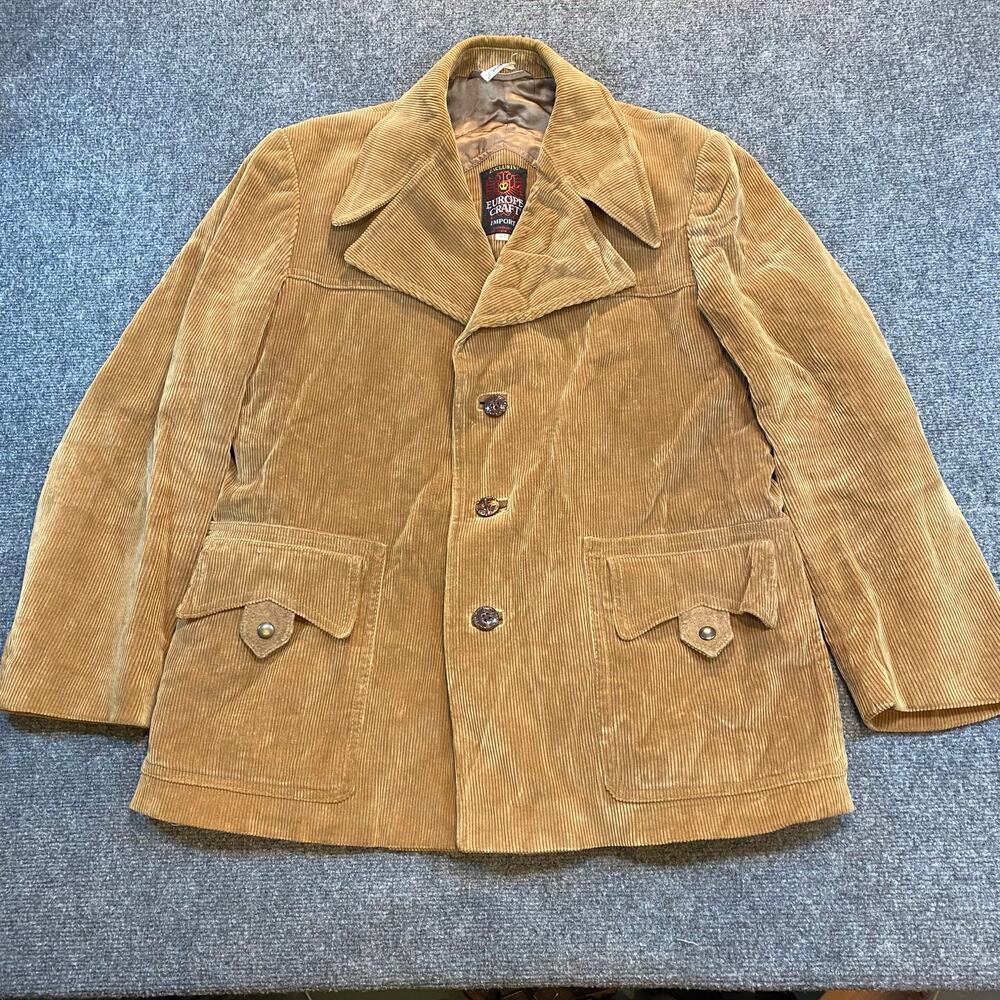 Vintage 80s Europe Craft Men's Size 44R Brown Corduroy Sports Coat Jacket Lined